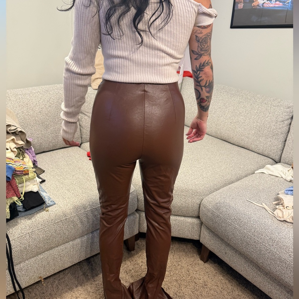 Amanda Uprichard Brown Leather Skinny Pants - Picture 2 of 3
